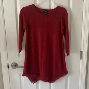 Sutton studio red cashmere sweater with fringed edges tunic length size small